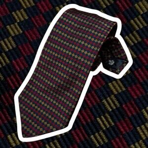 Faconnable Necktie Red Yellow Navy Blue Geometric Silk Hand Made in France Tie